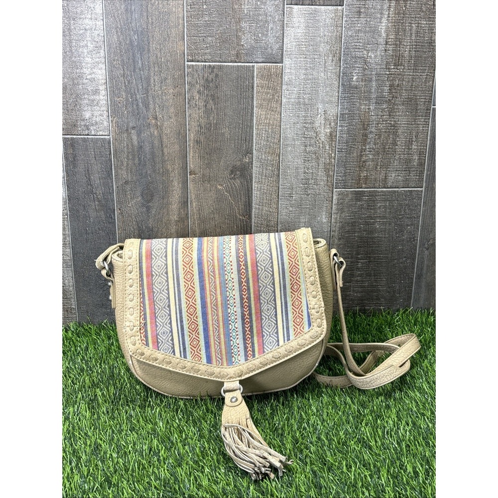 American West Crossbody Bag Tan Leather Fringe Bandana Western Boho